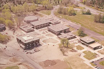 aerial of the Bristol campus from early in RWU's history